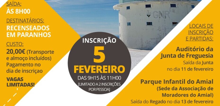 Inscrição no Passeio Mensal | Serra da Estrela